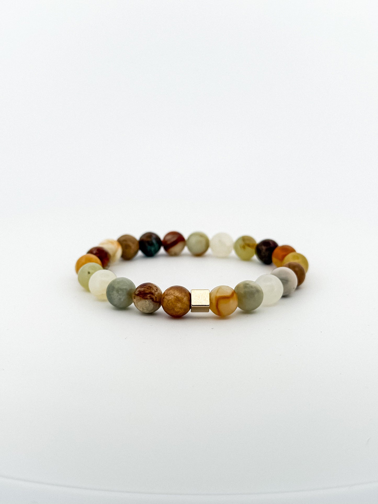 Jade Colourful Gold Square Bracelet 8mm