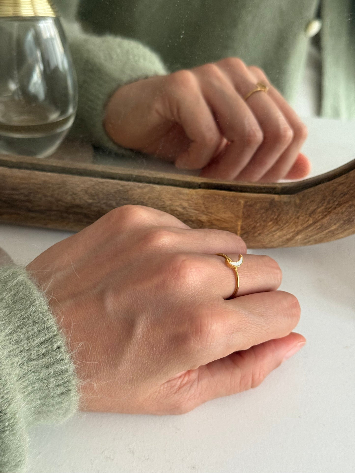 Mother Pearl Moon Gold Ring