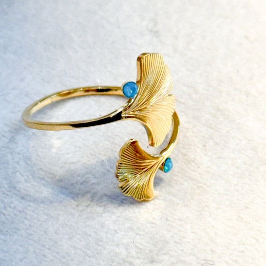 Ginko Leave Blue Gold Ring