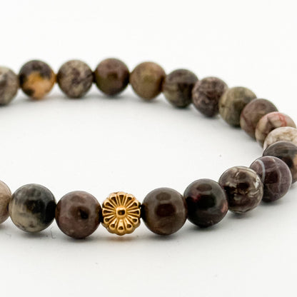 Rain Forest Agate Bracelet Gold Sunflower 6mm