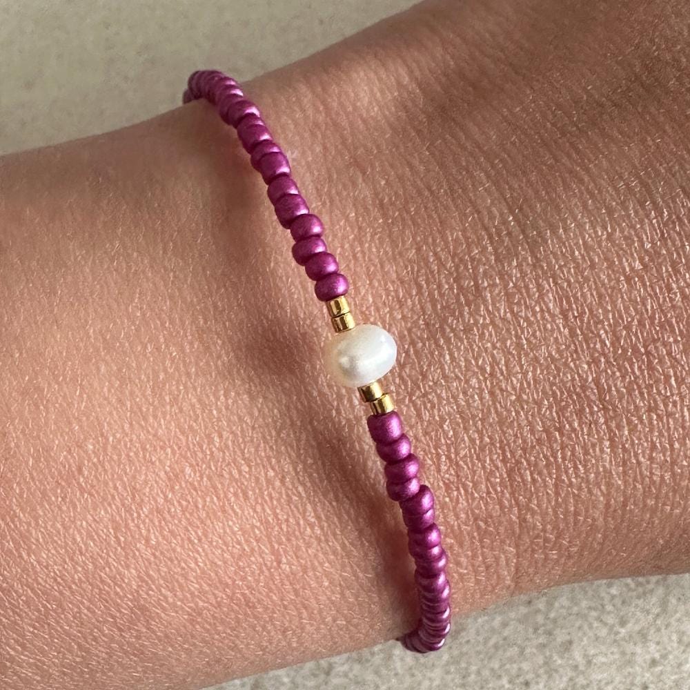 Fushia Rocaille Bracelet Pearl Gold