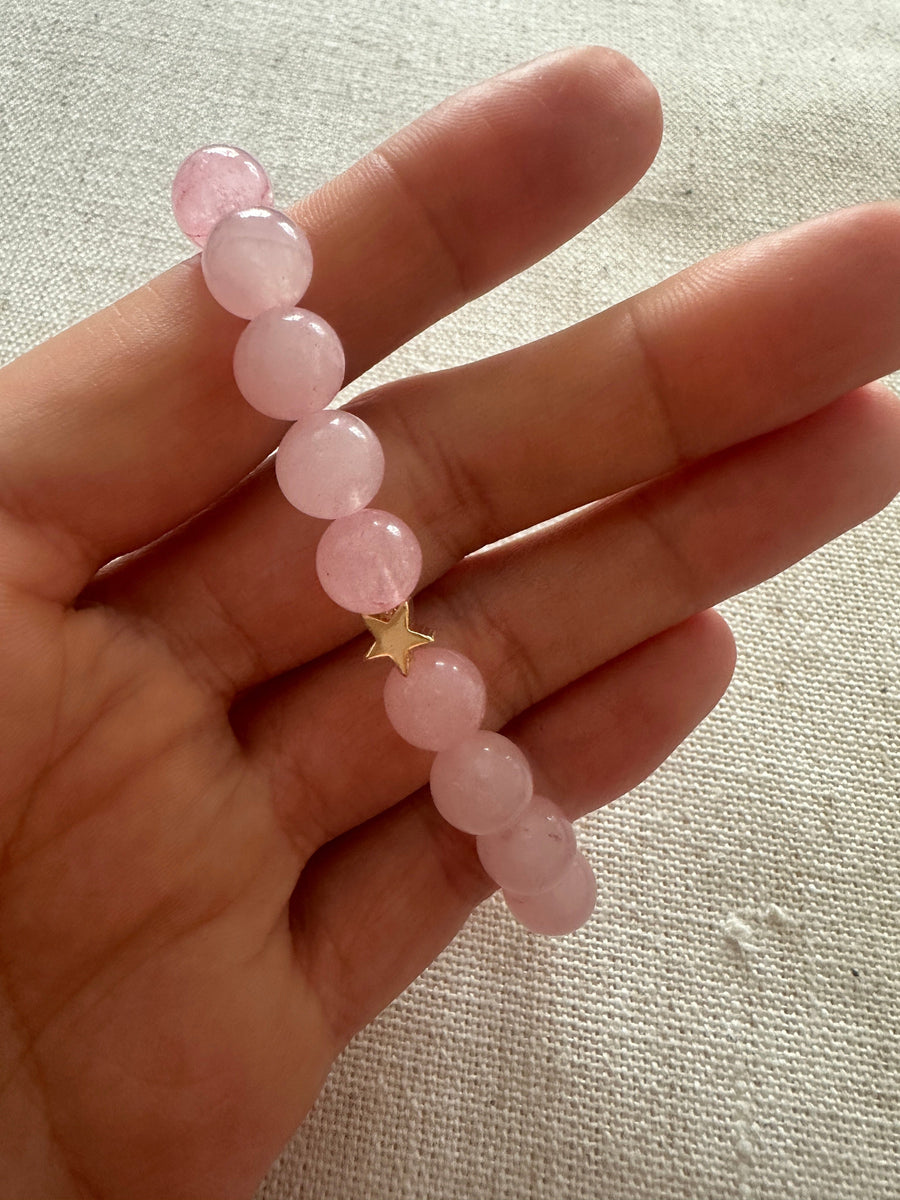 Rose quartz Brartz Gold Star 8mm <br> Bohemian Bracelet