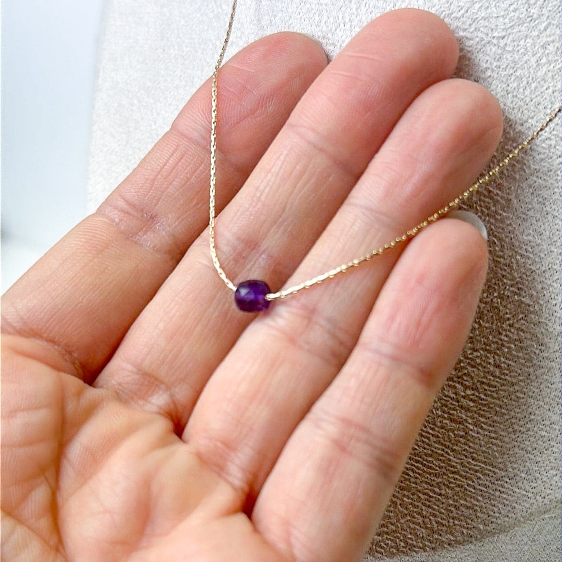 Amethyst Gold Necklace (February's Birthstone)<br> Minimalist square