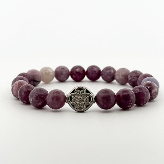 Lepidolite Bracelet Silver Flower