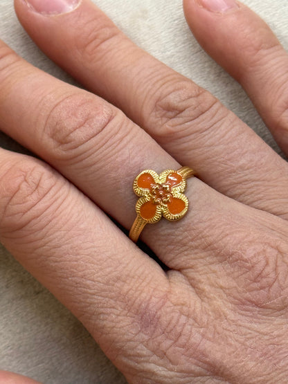 Orange Clover Enamel Gold Ring