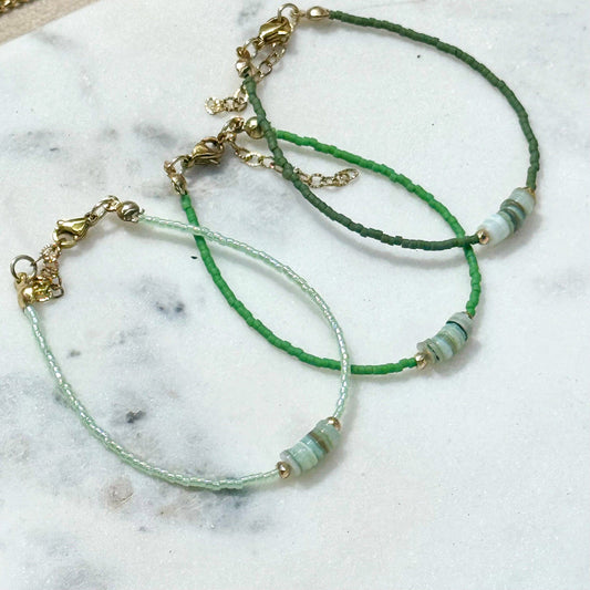 Miyuki Bracelet - Mint Green Gold - Shell