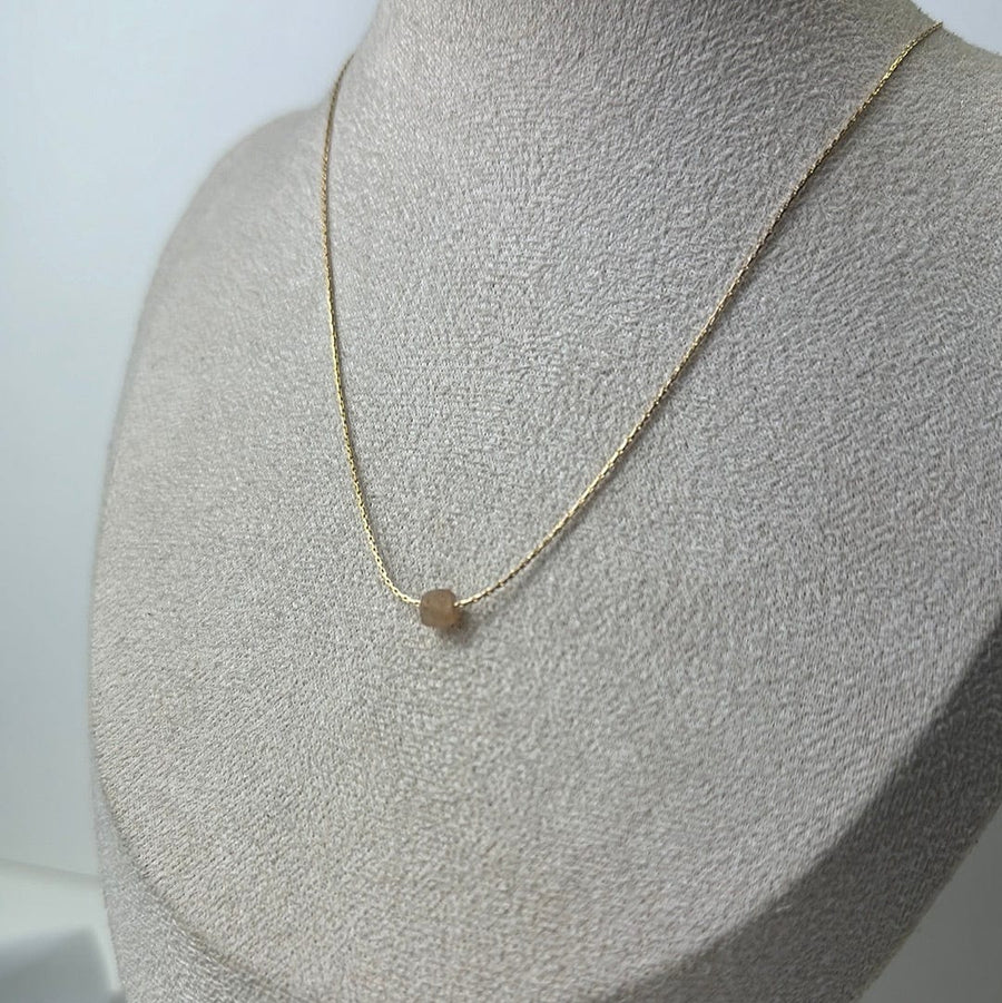 Peach Moonstone Gold Necklace <br> Minimalist square