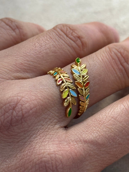 Leaves Enamel Gold Ring