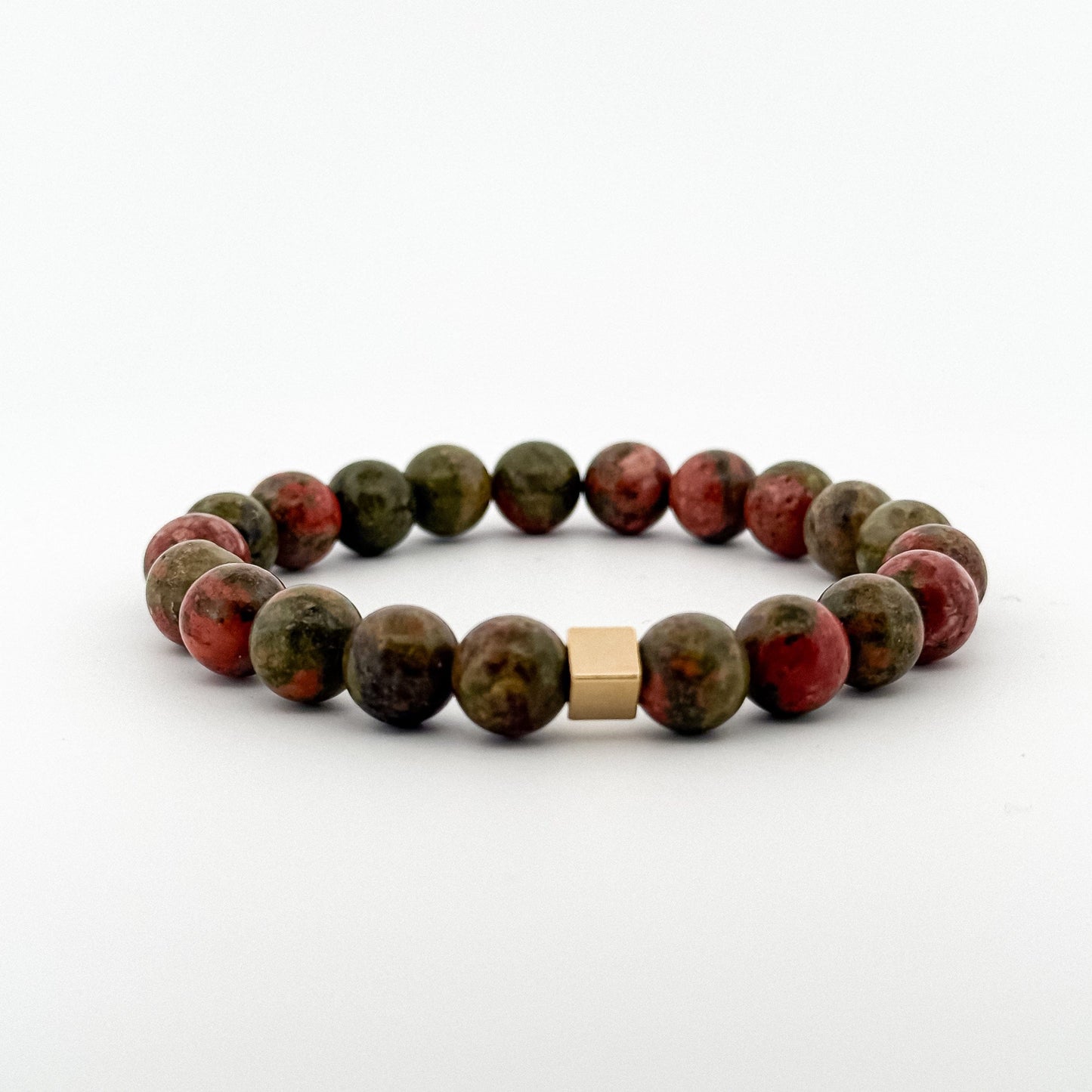 Unakite Bracelet Gold Square 8mm