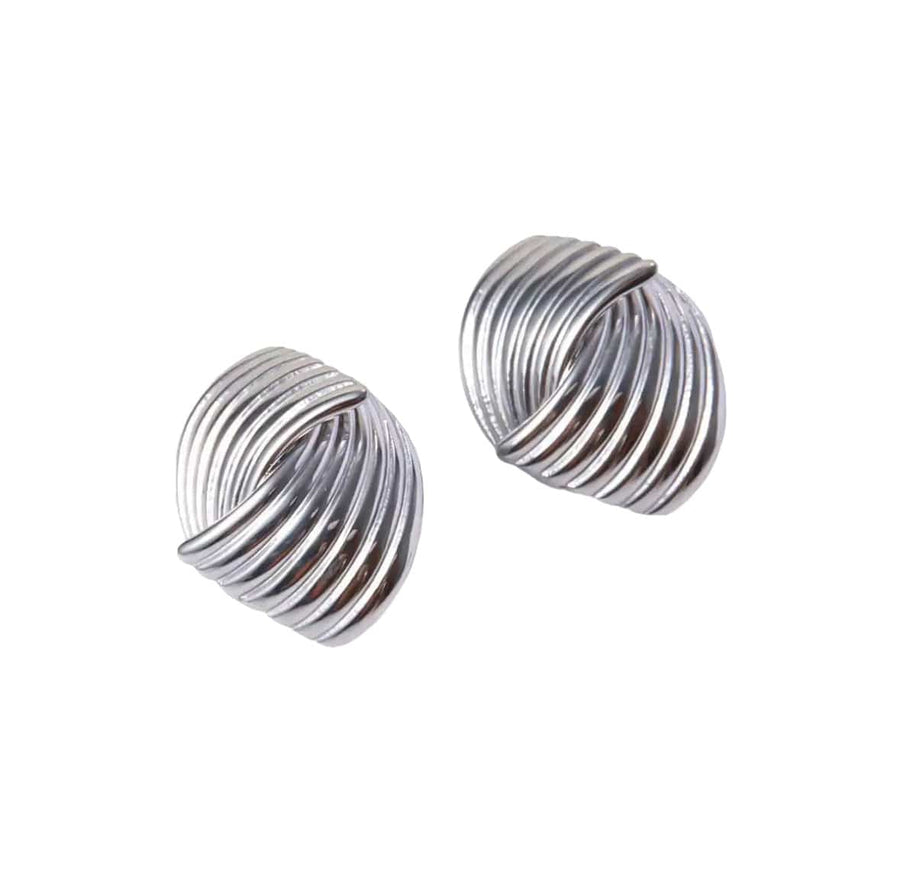 Twisted Button Silver Earrings