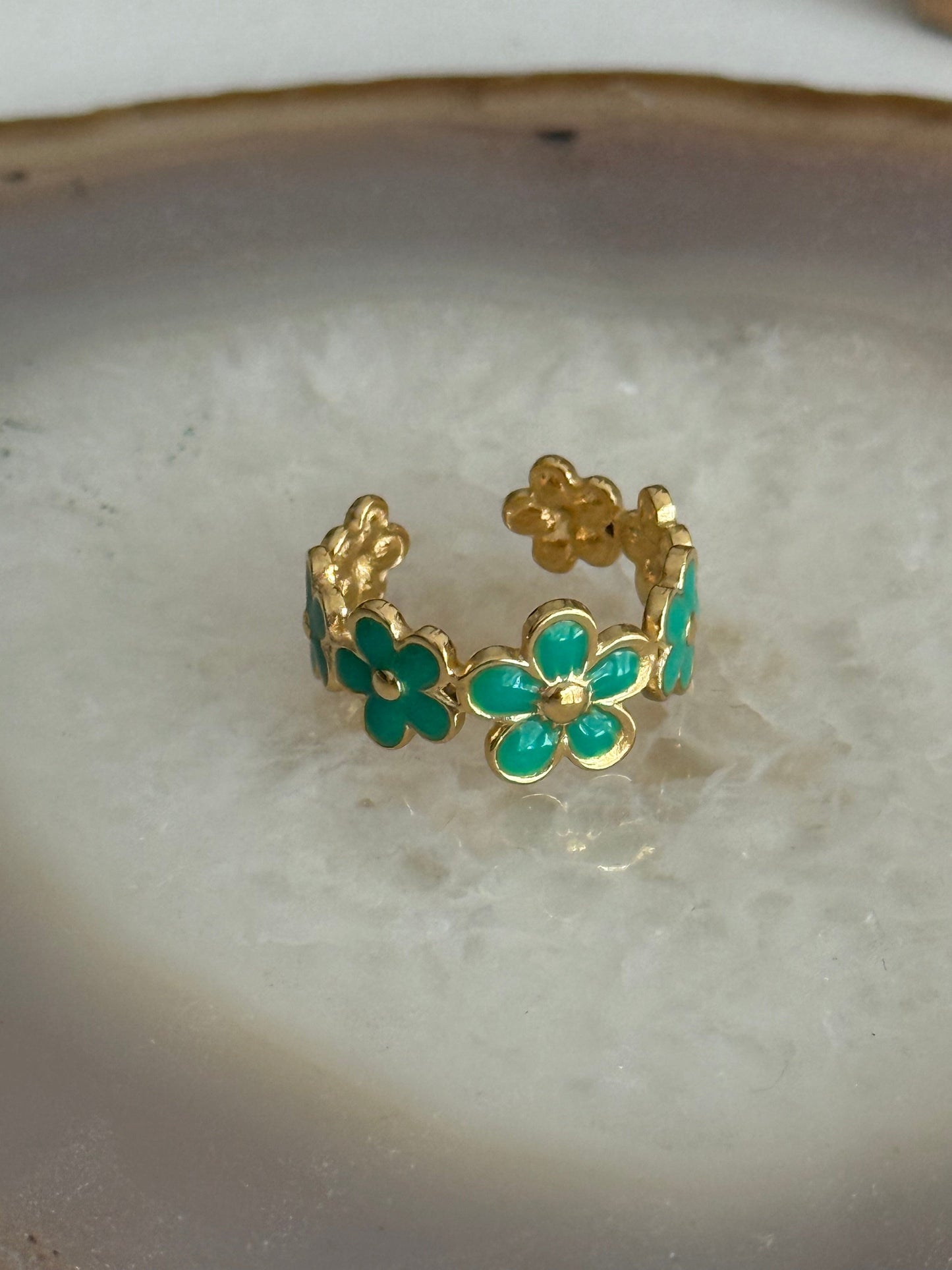 Flower Gold Ring Enamel