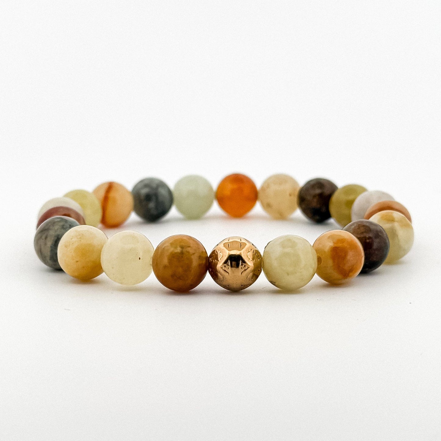 Jade Colourful Gold Bead Engraved Bracelet 8mm