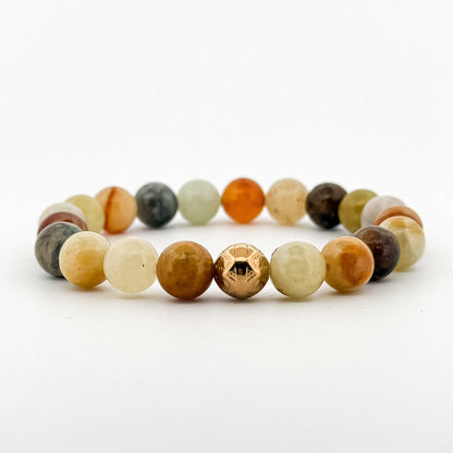 Jade Colourful Gold Bead Engraved Bracelet 8mm