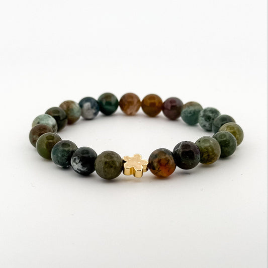 Indian Agate Gold Flower Bracelet 6mm