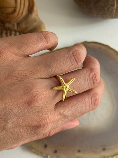 Starfish shell Gold Ring