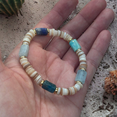 Sea shell bracelet Blue Stones gold plated 18k