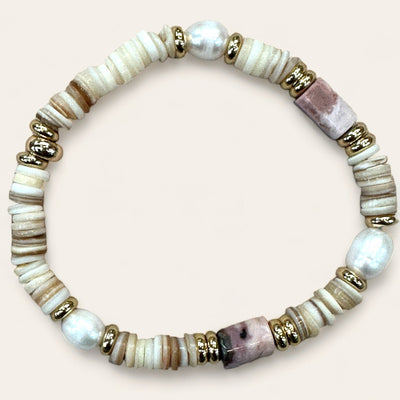 Sea shell bracelet Pearl and Pink Stones gold plated 18kn