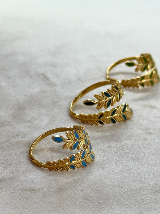 Leaves Enamel Gold Ring