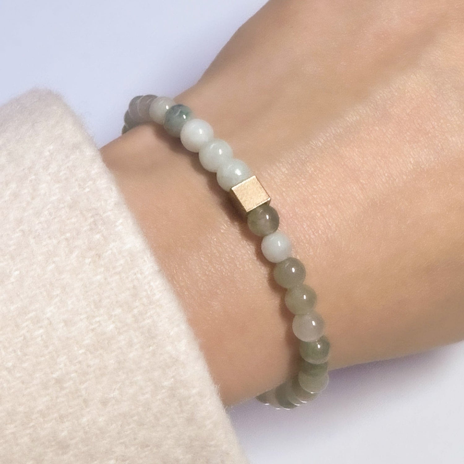 Burma Jade Bracelet with Gold square 