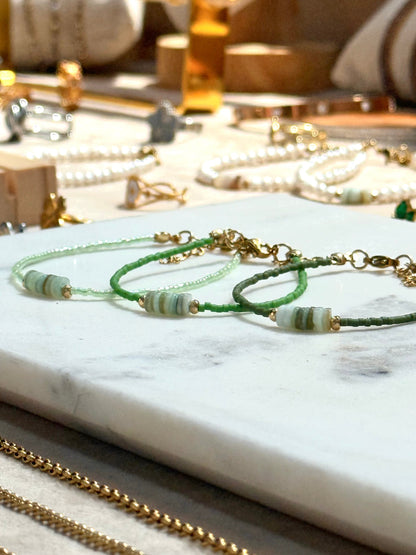 Miyuki Bracelet - Dark Green Gold - Shell