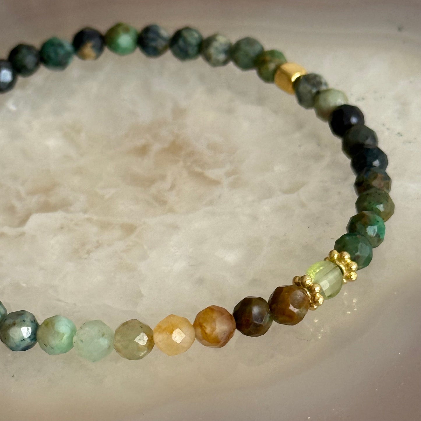 Chrycolla Stone Bracelet and Peridot Stone (Gold Vermeil)