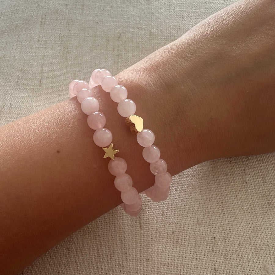 Rose quartz Bracelet Gold Heart 6mm <br> Bohemian Bracelet