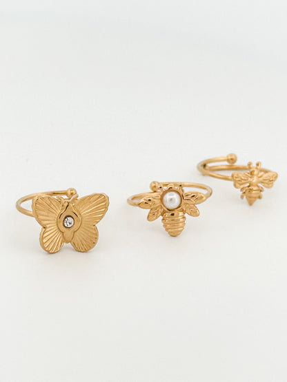 Caribe Bee and Butterfly Set Gold Ring