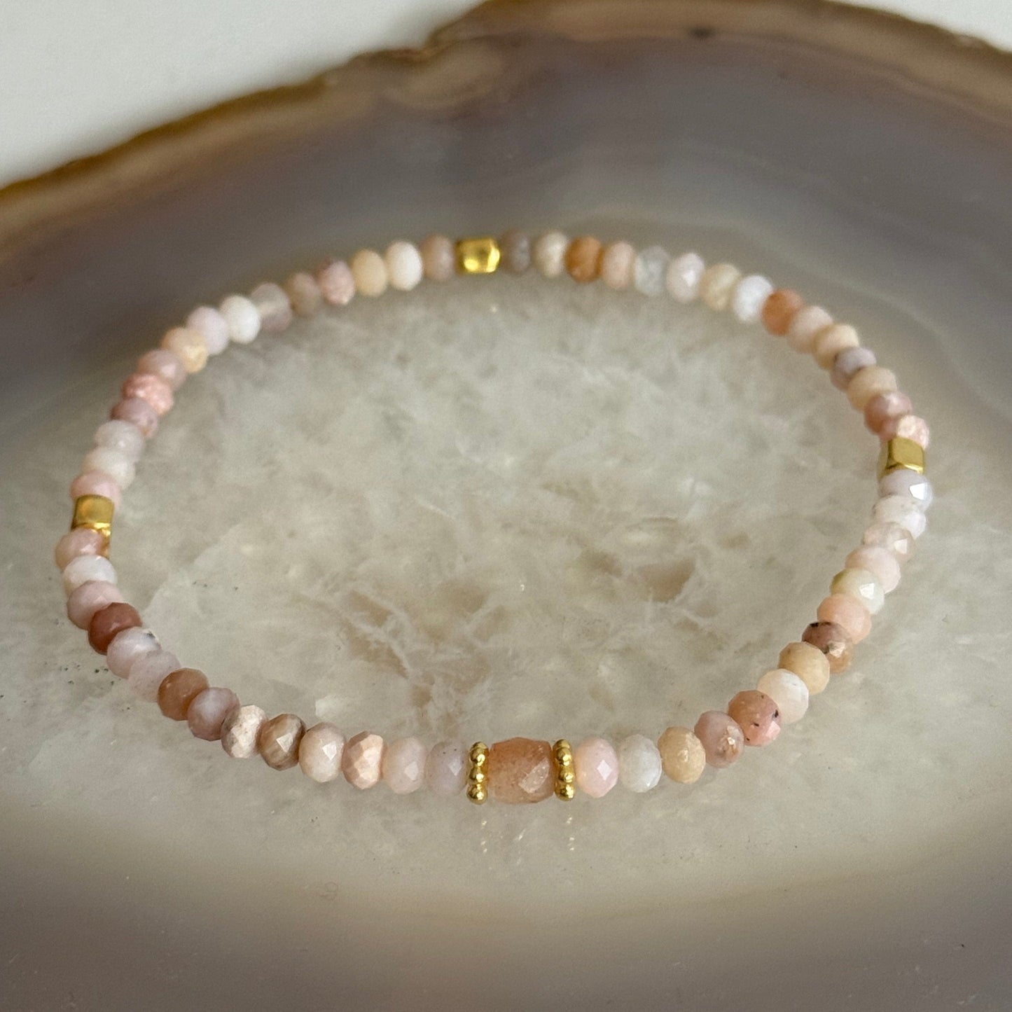 Pink Opal Stone Bracelet with Gold Vermeil