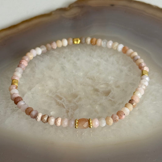 Pink Opal Stone Bracelet with Gold Vermeil