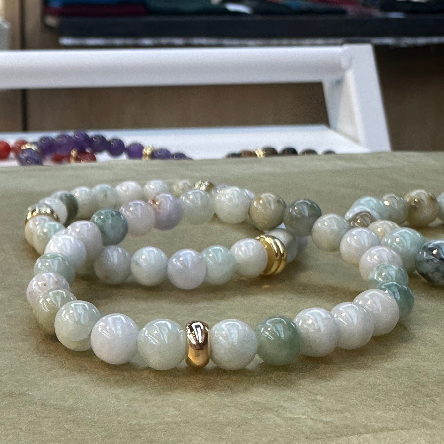 Jade Burma Bracelet 7mm 1 Gold disk