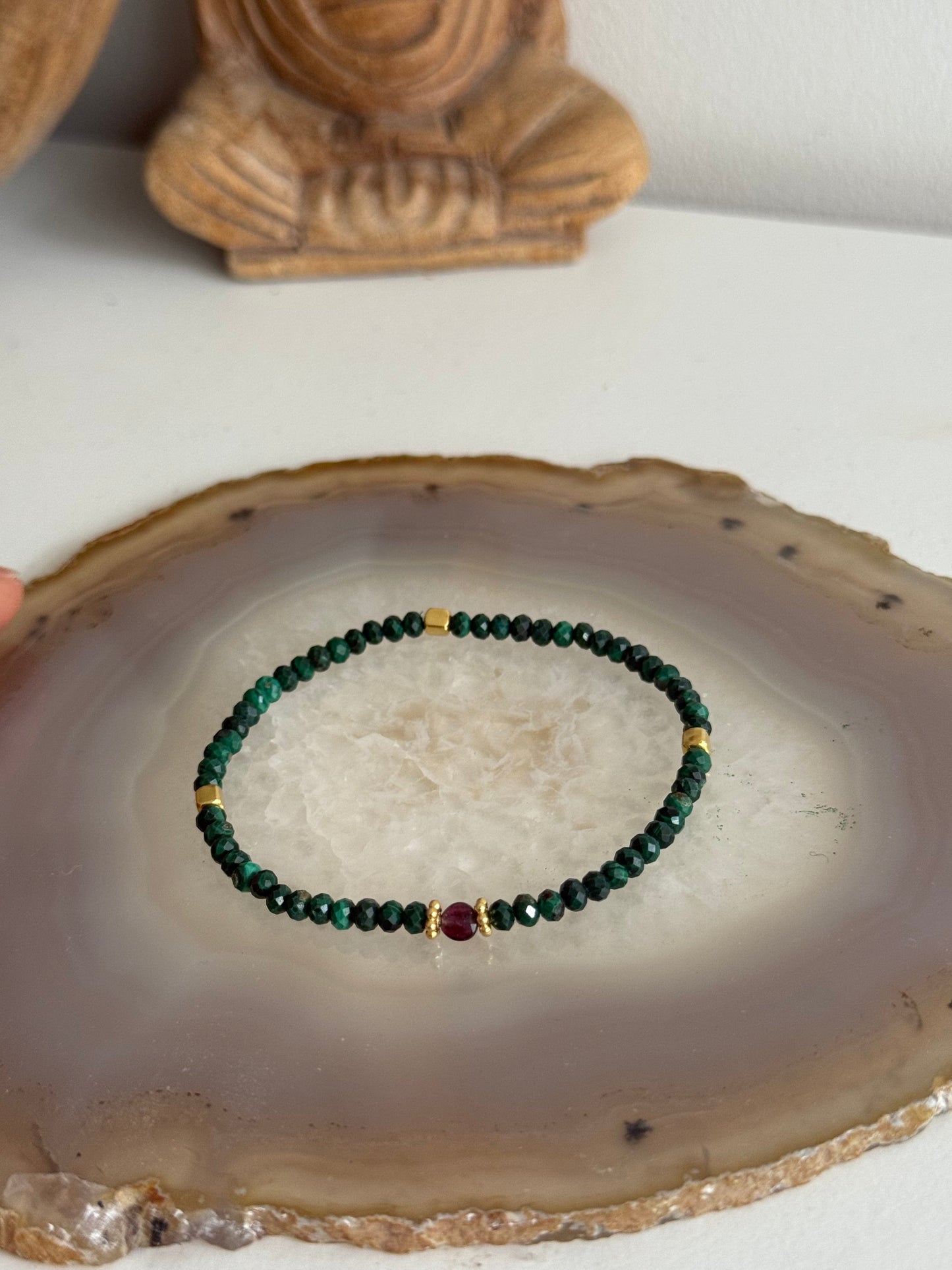 Malachite Bracelet and Garnet Stone (Gold Vermeil)