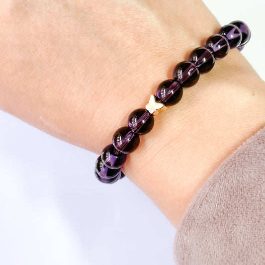 Amethyst Bracelet 8mm Butterfly