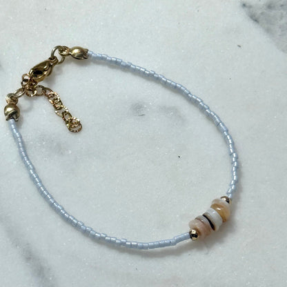 Miyuki Bracelet - Light Sky Blue Gold - Shell