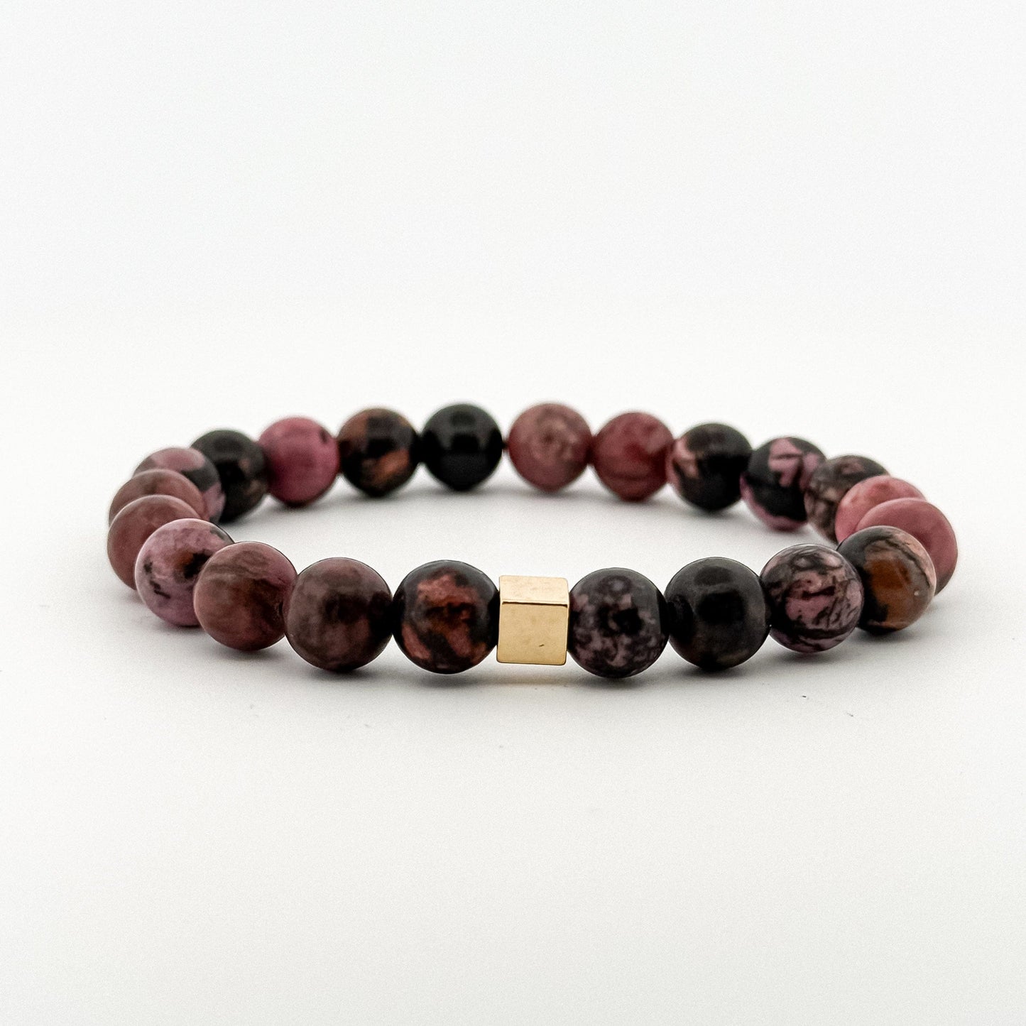 Dark Rhodonite Bracelet Gold 8mm Gold Square