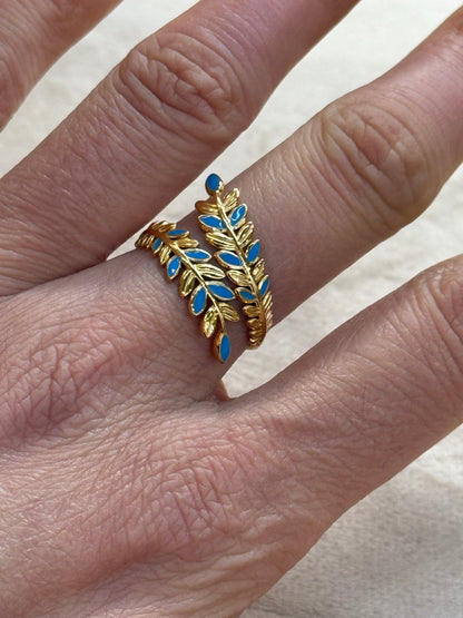 Leaves Enamel Gold Ring