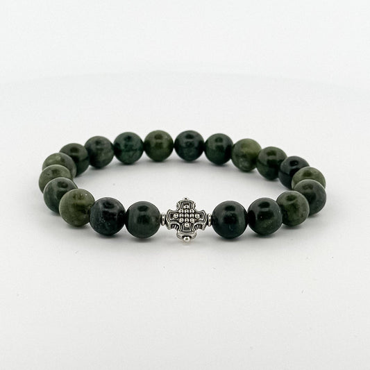 Taiwan Jade Bracelet Silver Square Cross 8mm