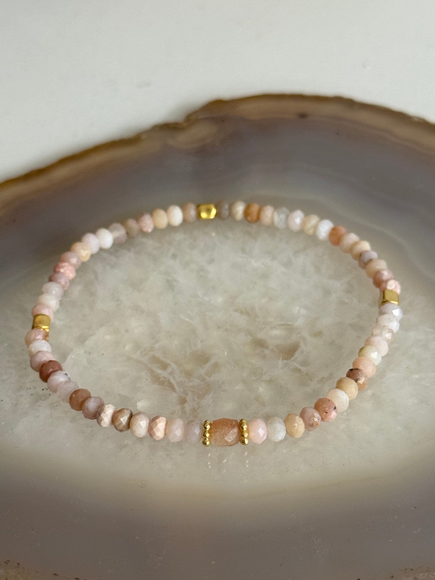 Pink Opal Stone Bracelet with Gold Vermeil