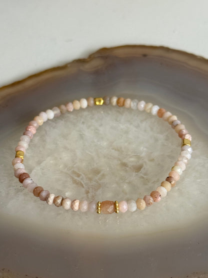 Pink Opal Stone Bracelet with Gold Vermeil