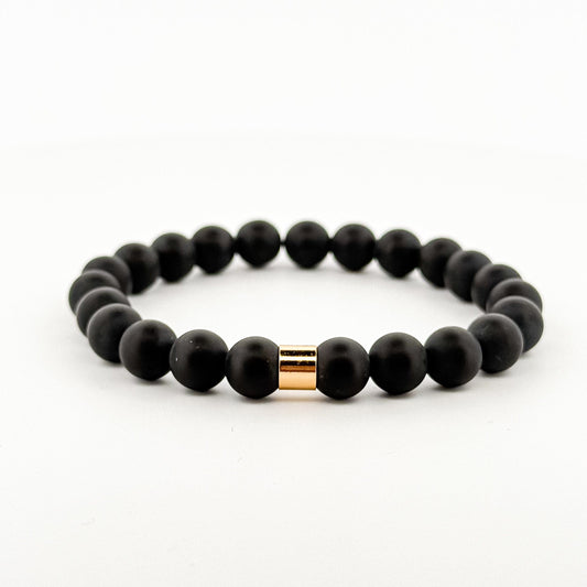 Black Onyx Gold Tube Bracelet 8mm