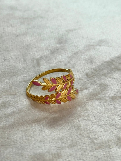 Leaves Enamel Gold Ring