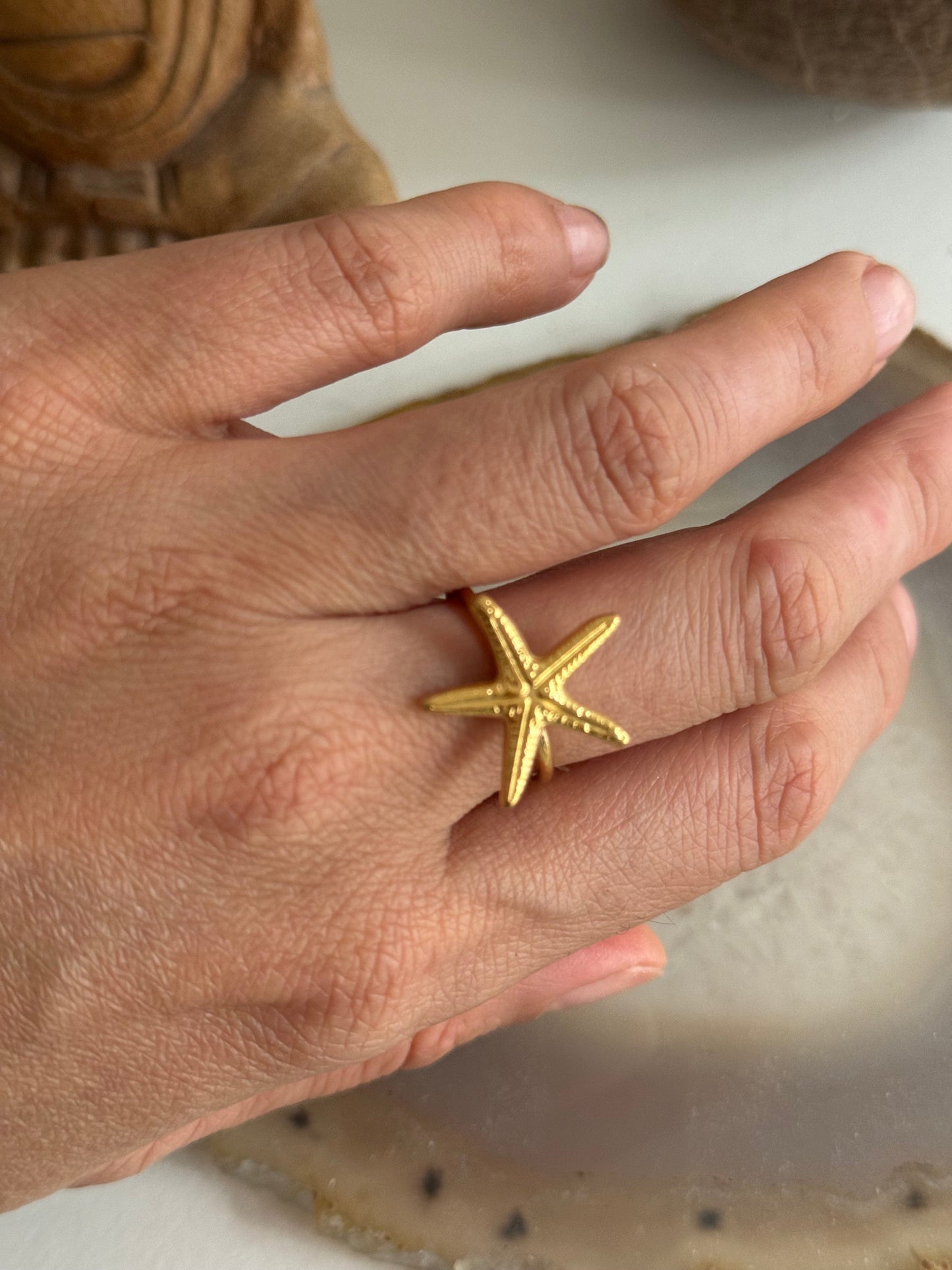 Starfish shell Gold Ring