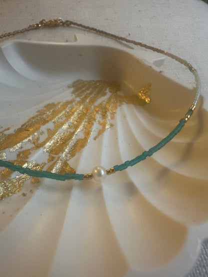 Miyuki Necklace - Sea Blue and Pearl