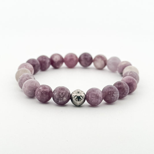 Lepidolite Bracelet Silver Flower engraved