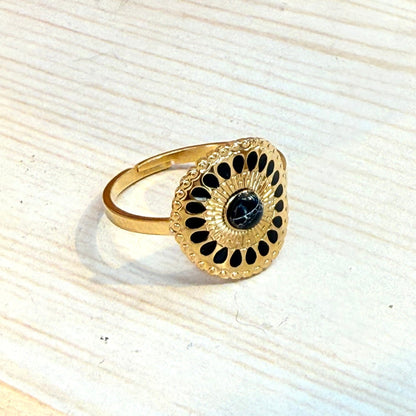 Black Sunburst Gold Ring