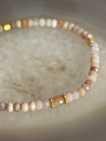 Pink Opal Stone Bracelet with Gold Vermeil