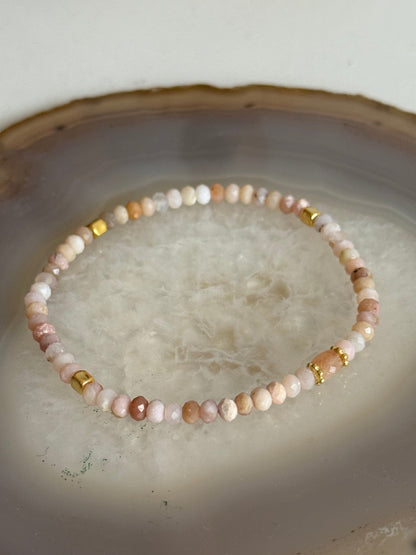 Pink Opal Stone Bracelet with Gold Vermeil