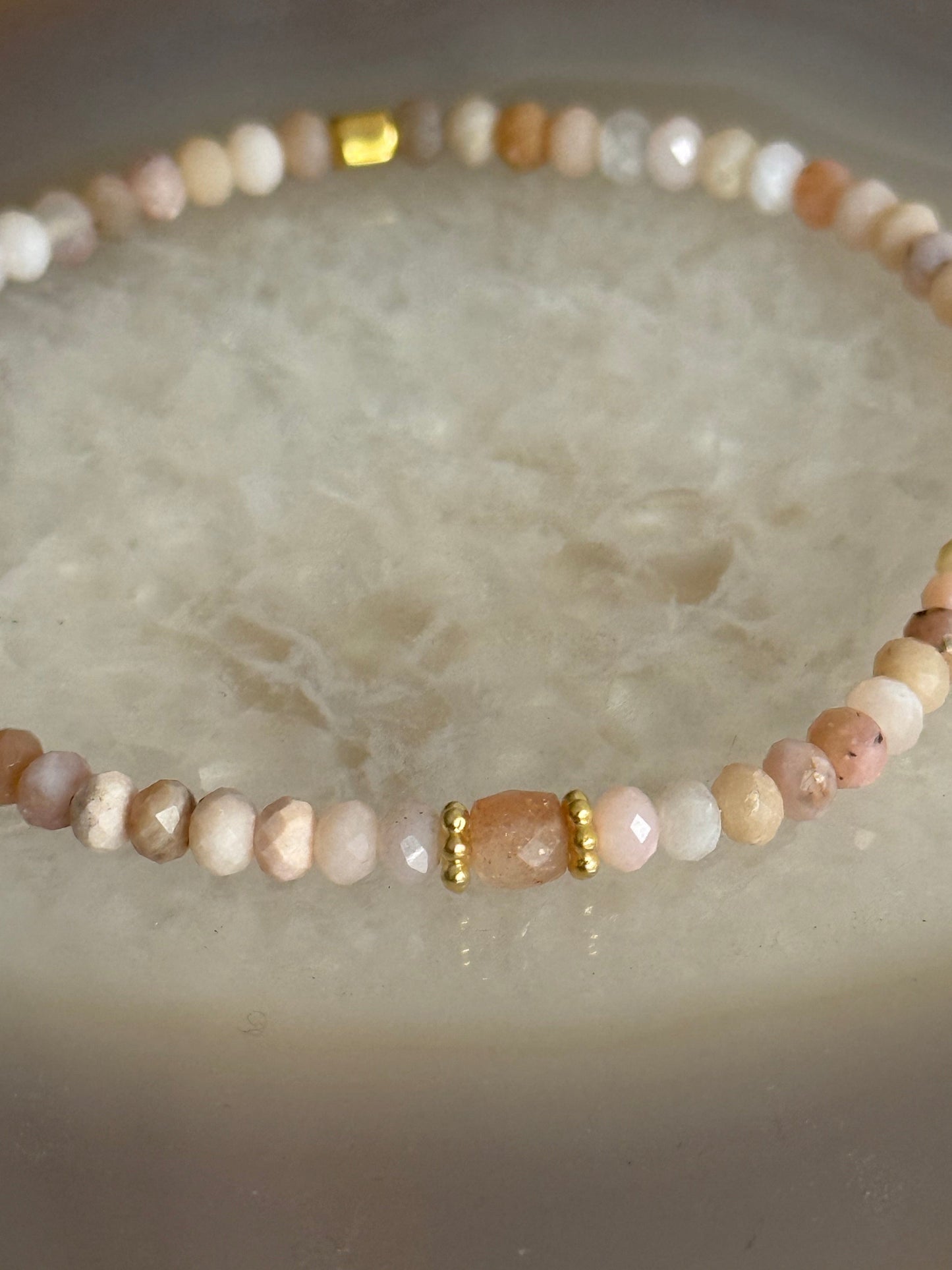 Pink Opal Stone Bracelet with Gold Vermeil