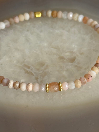 Pink Opal Stone Bracelet with Gold Vermeil