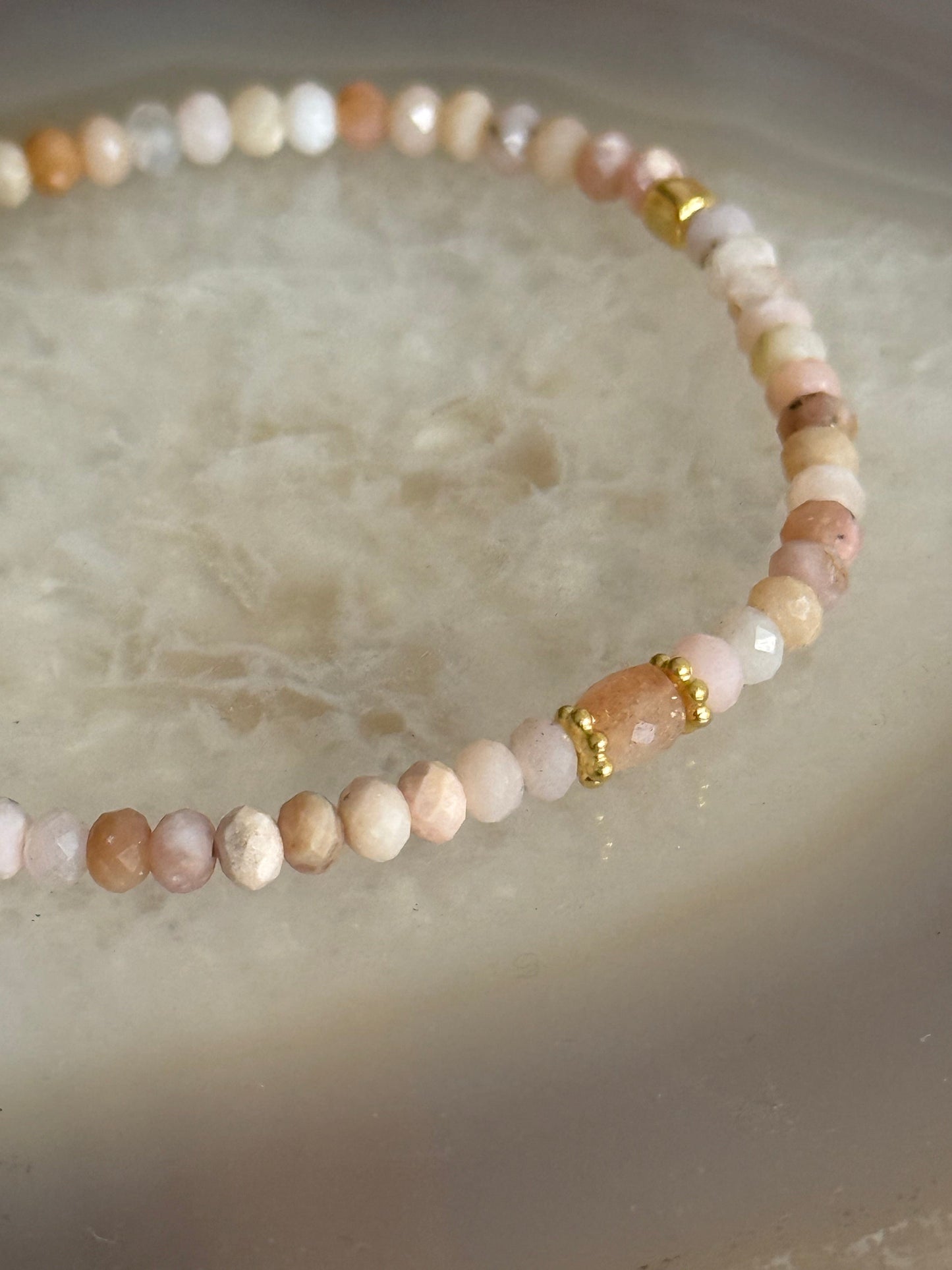 Pink Opal Stone Bracelet with Gold Vermeil