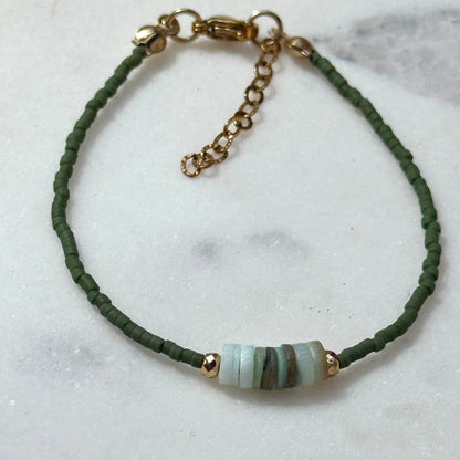 Miyuki Bracelet - Dark Green Gold - Shell